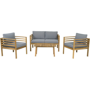 Salon de jardin en bois avec coussins "Beckham" - 4 places - Gris