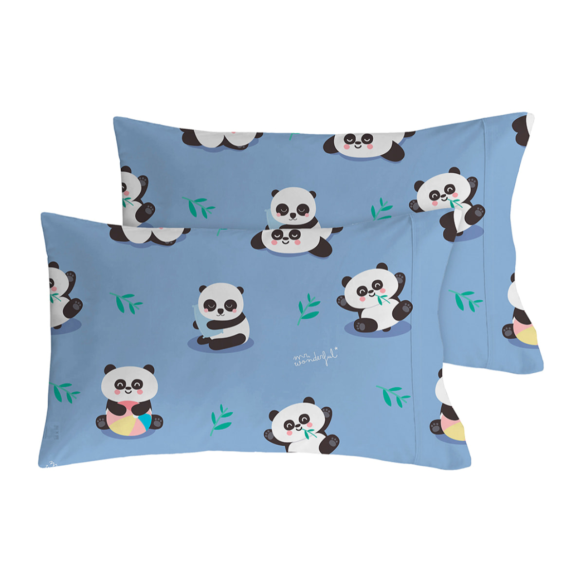 2 Fundas de almohada Mr.Wonderful Pandas 50x80 cm - 100% algodón -