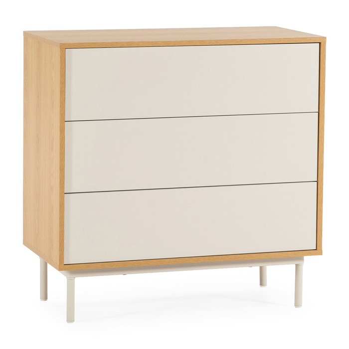 Cómoda de noche Cuzco 3 cajones color Roble/Gris