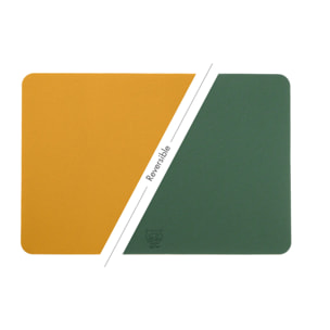 Set de table rectangulaire réversible - 6 pièces - Cuir recyclé jaune moutarde et vert sapin