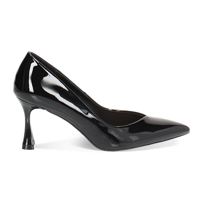 Décolleté donna nere in vernice, tacco 8 cm