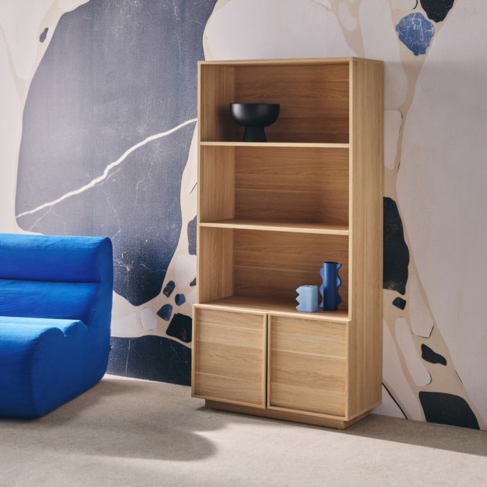 Etagère bibliothèque décor bois 2 portes 5 niveaux KUBA