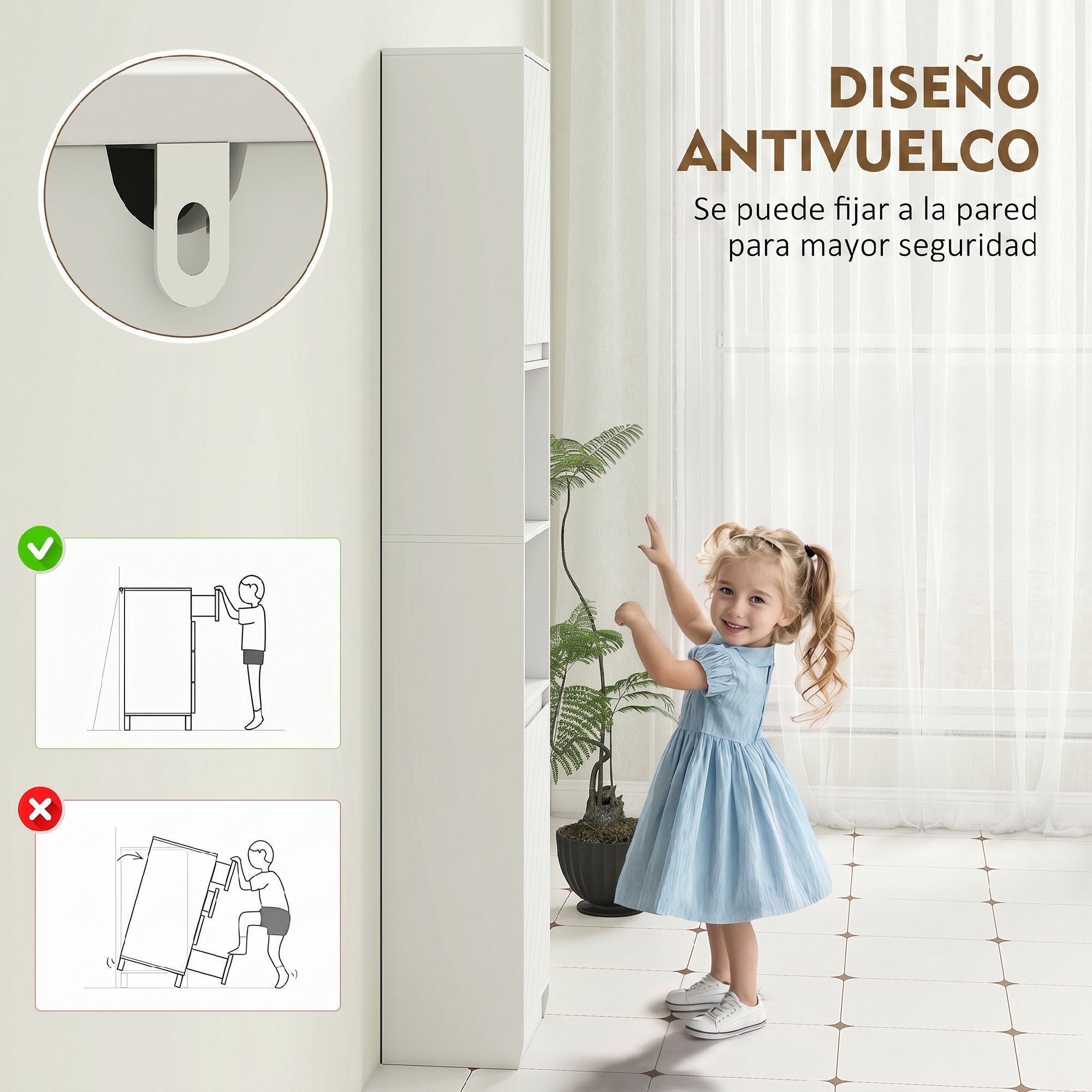 Armario de Baño Alto, Columna de Baño Estrecha con 2 Puertas y 2 Estantes Abiertos, para Espacios Pequeños, 30x24x170 cm, Blanco