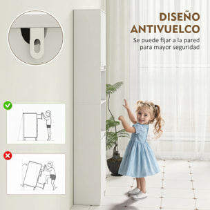 Armario de Baño Alto, Columna de Baño Estrecha con 2 Puertas y 2 Estantes Abiertos, para Espacios Pequeños, 30x24x170 cm, Blanco