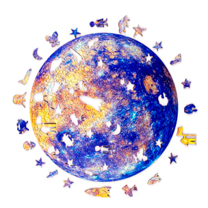 Puzzle in legno con 263 pezzi. Design pianeta Terra.