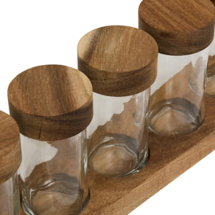 6 pots à épices avec plateau marron