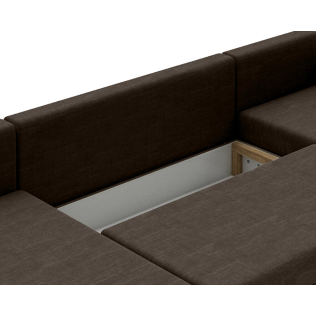 Roger - Canapé panoramique d'angle réversible 7 places convertible avec coffre en tissu - Marron