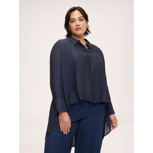 Fiorella Rubino - Camicia in georgette con drappeggio a doppio strato - Blu