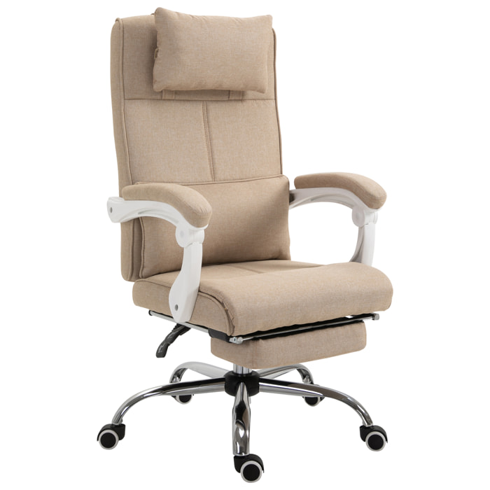 Fauteuil de bureau manager grand confort repose-pied tétière intégrés dossier inclinable lin beige