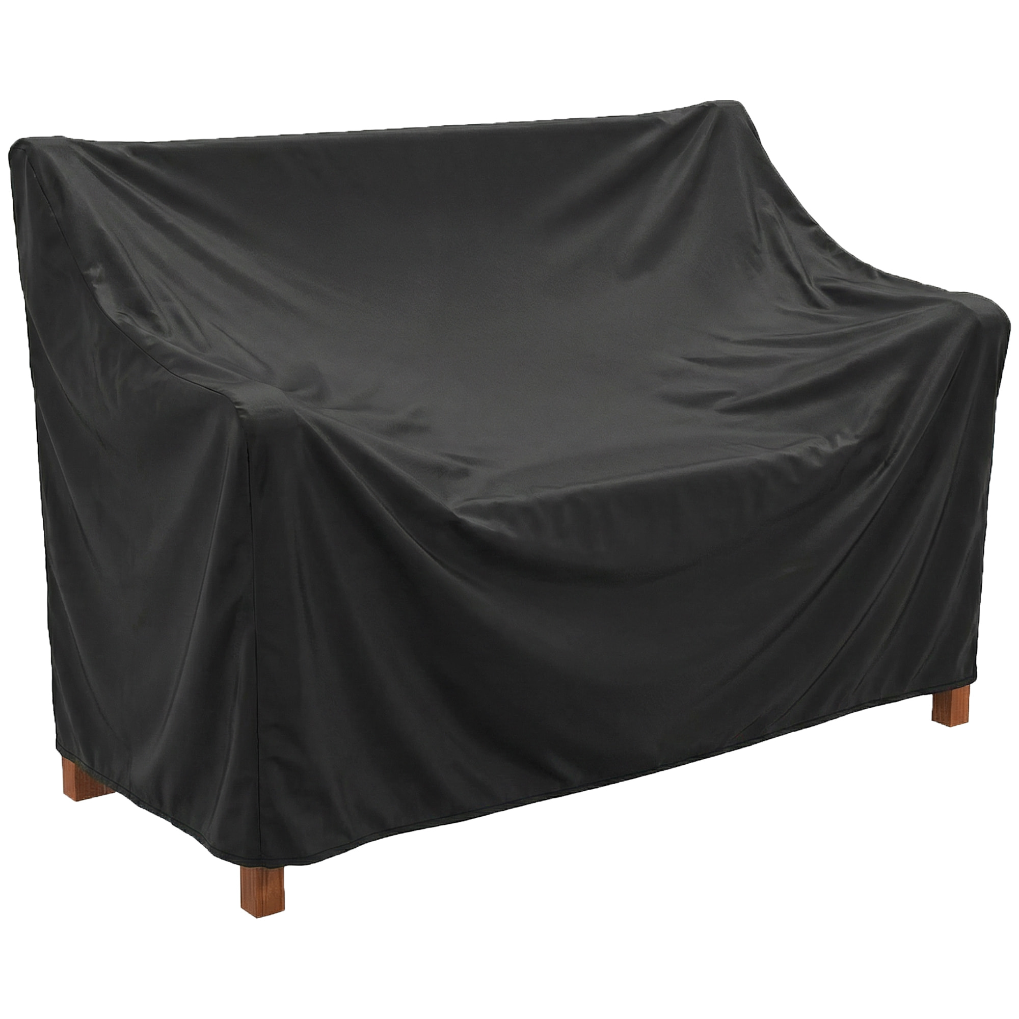 Banco de Jardín de Madera, Banco de Exterior de 2 Plazas con Funda Impermeable, Respaldo Ergonómico, Reposabrazos, Carga 240 kg, para Patio, Terraza, 125x62x90 cm, Marrón Claro