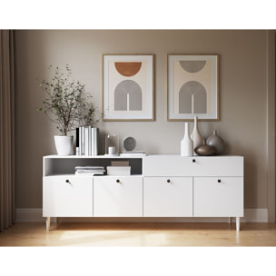 Gaby - buffet bas - blanc - 4 portes, 1 porte et 1 niche - 200 cm - Blanc