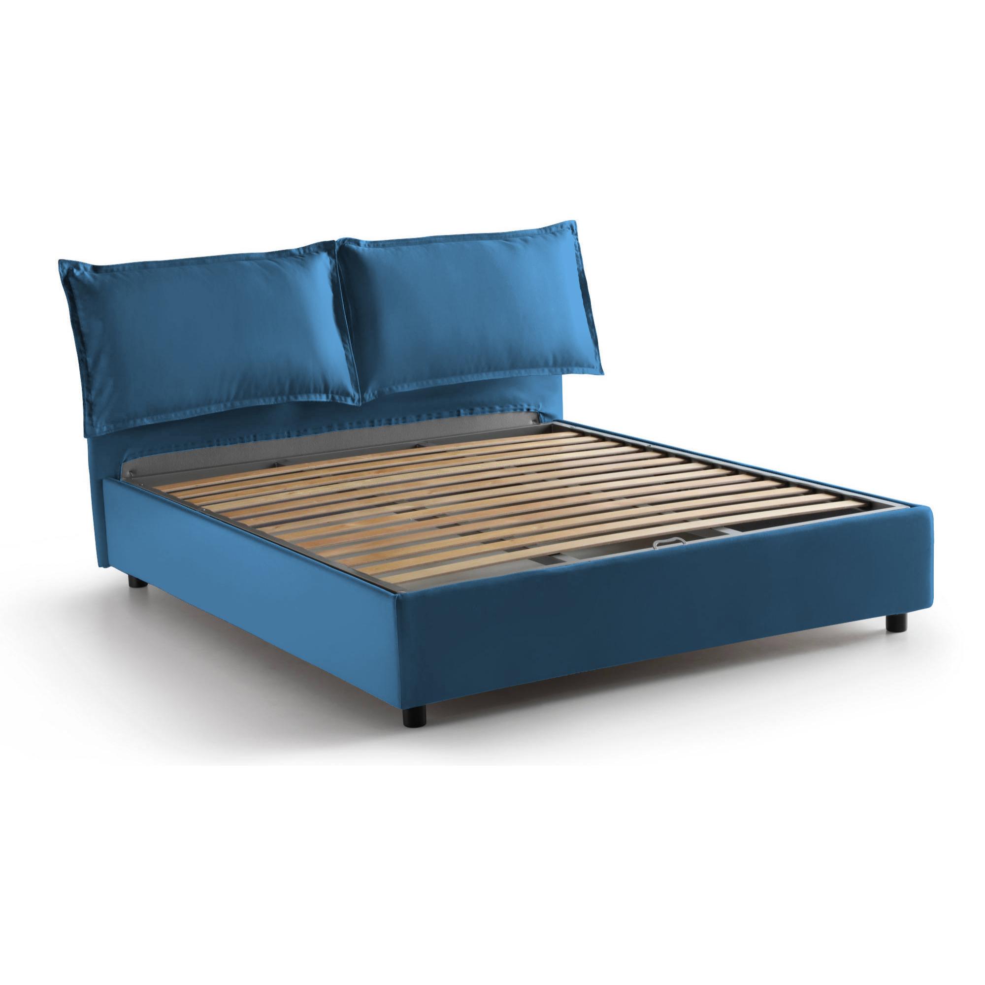 Letto matrimoniale Teresa, Letto contenitore con rivestimento in tessuto, 100% Made in Italy, Apertura frontale, con materasso Cm 140x200 incluso, Blu