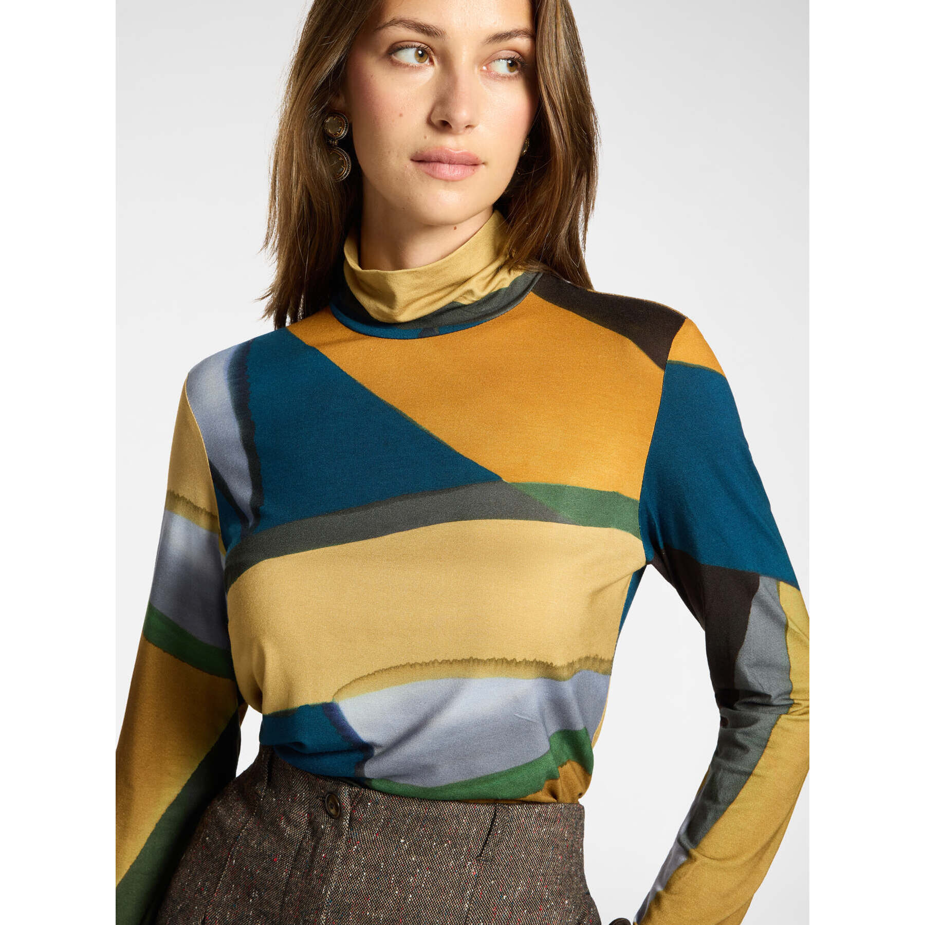 Elena Mirò - T-shirt dolcevita viscosa stampata - Giallo