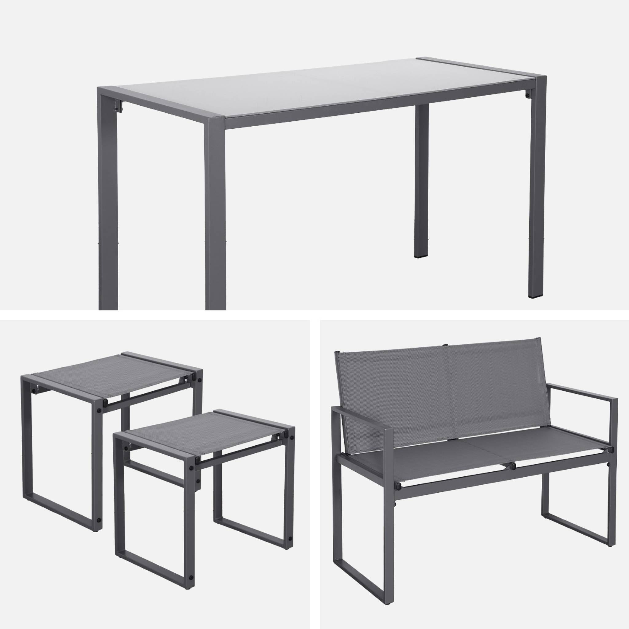 Table de jardin encastrable acier et textilène + 4 assises TAVENA