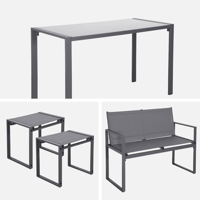 Table de jardin encastrable acier et textilène + 4 assises TAVENA