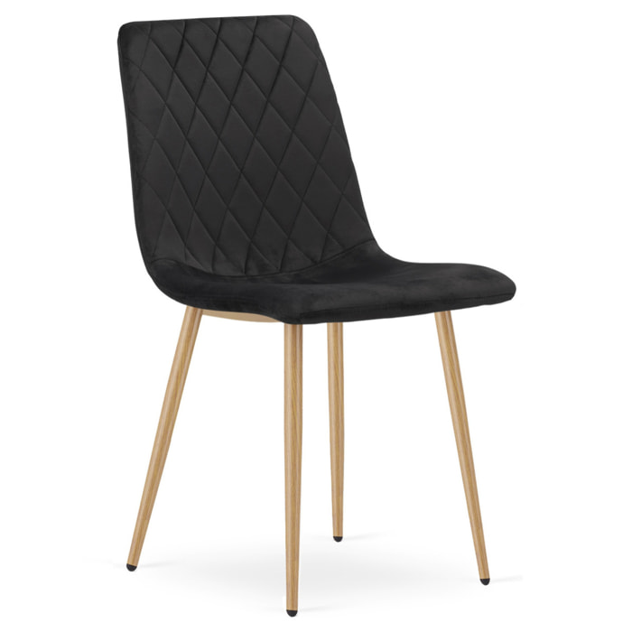 Sedia Turin in velluto nero con gambe effetto rovere