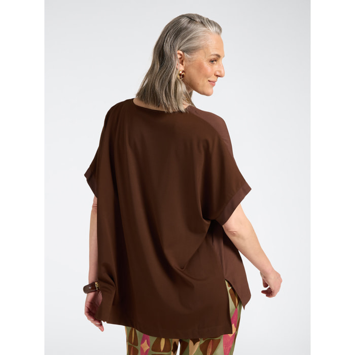Elena Mirò - T-shirt maniche kimono con bottoni gioiello - Marrone