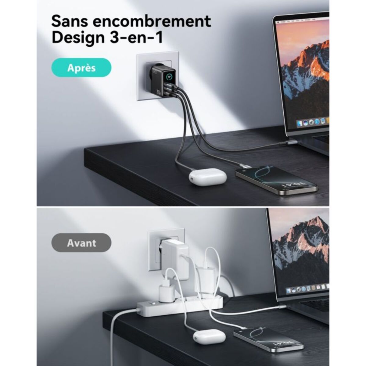 Chargeur INIU 70W Leopard 2 USB-C + USB-A noir