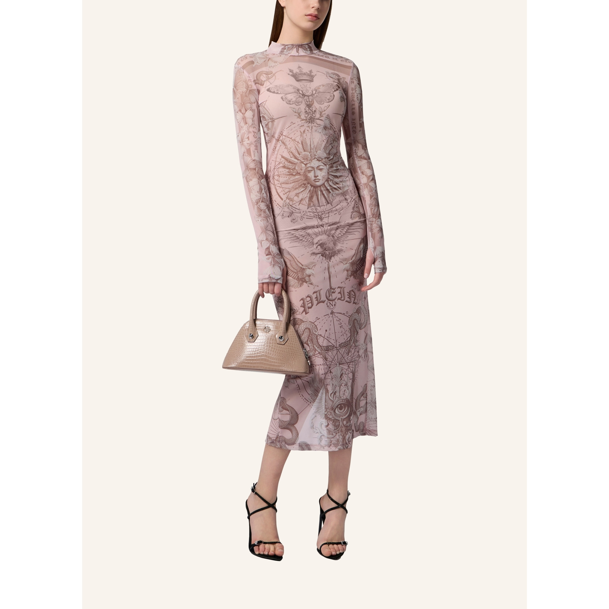 PHILIPP PLEIN Tulle Maxi Dress Open Back Butterfly Tattoo