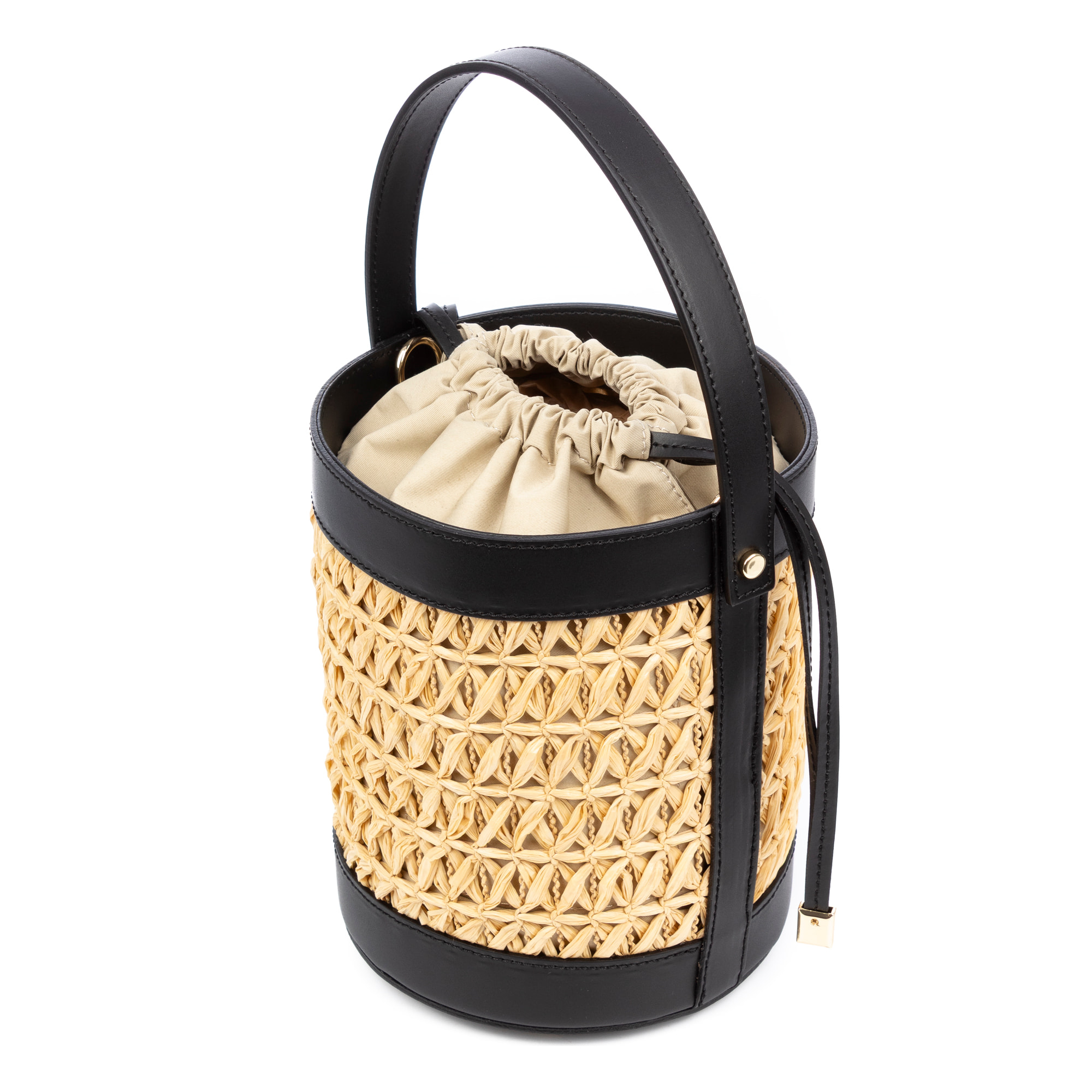 Baone borsa a mano donna. Pelle autentica combinata con paglia.