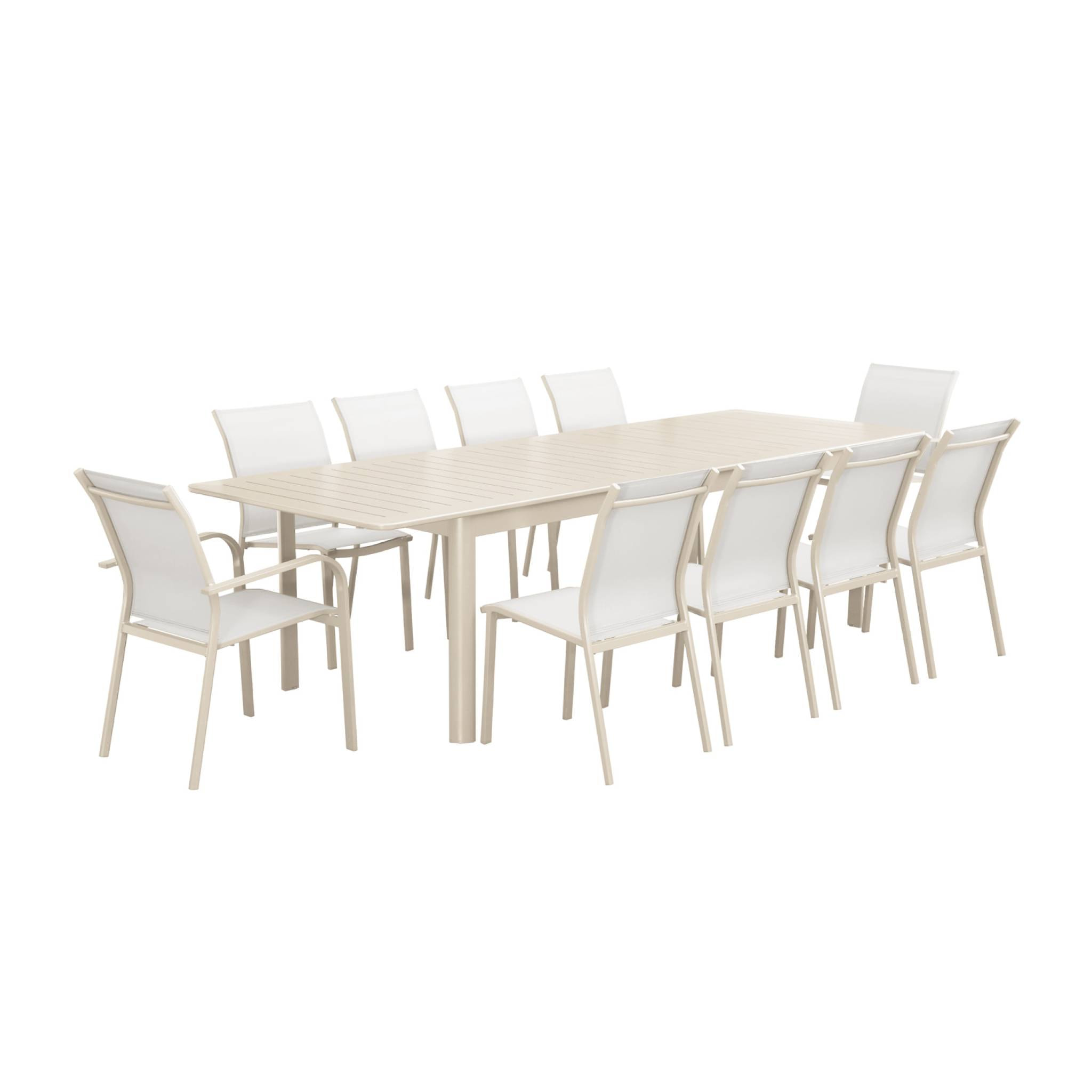Table de jardin beige SEATTLE extensible aluminium. 10 places. 227 / 290 x 100 x 75 cm