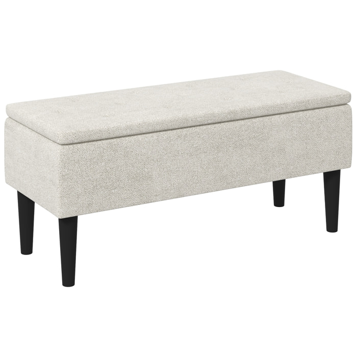 Banc coffre de rangement 2 en 1 dim. 95L x 38l x 45H cm piètement bois noir tissu blanc cassé