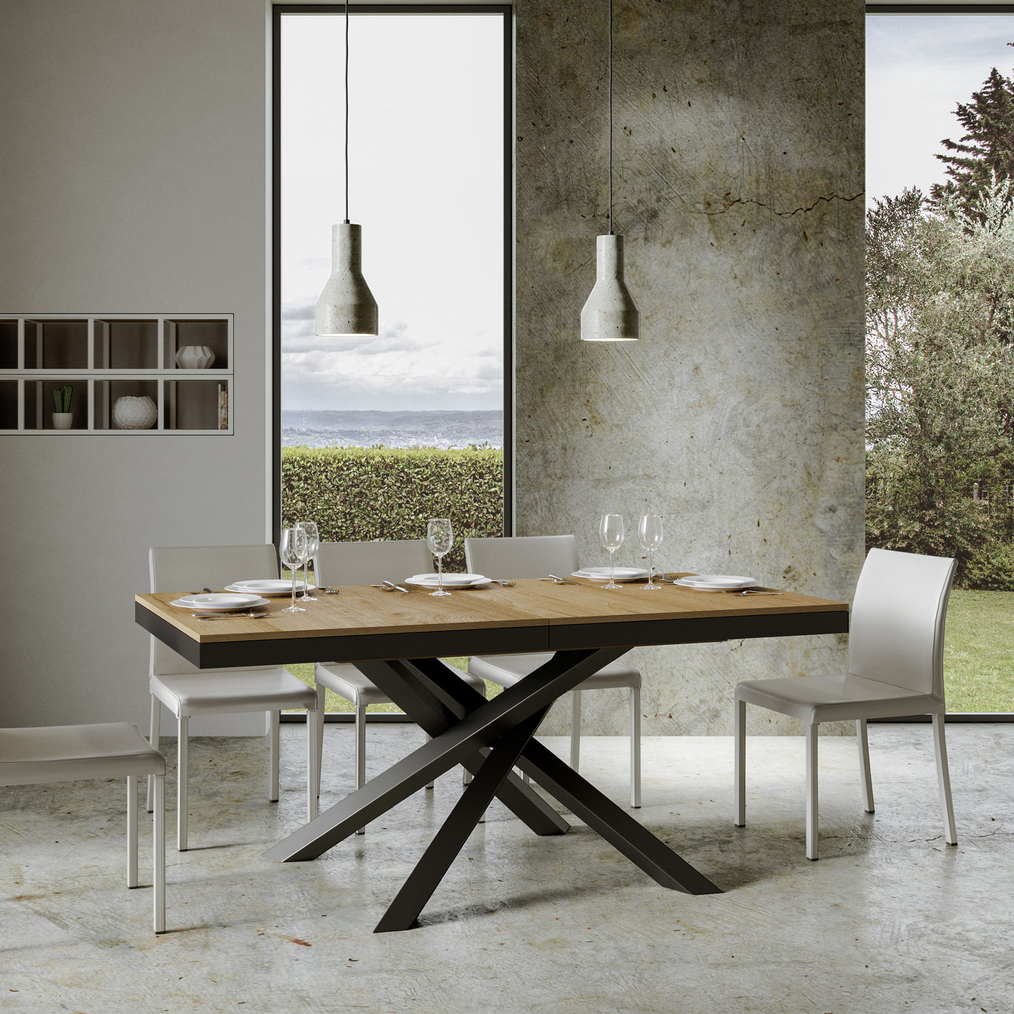 Table extensible 90x180/440 cm Volantis Evolution Chêne Nature cadre Anthracite