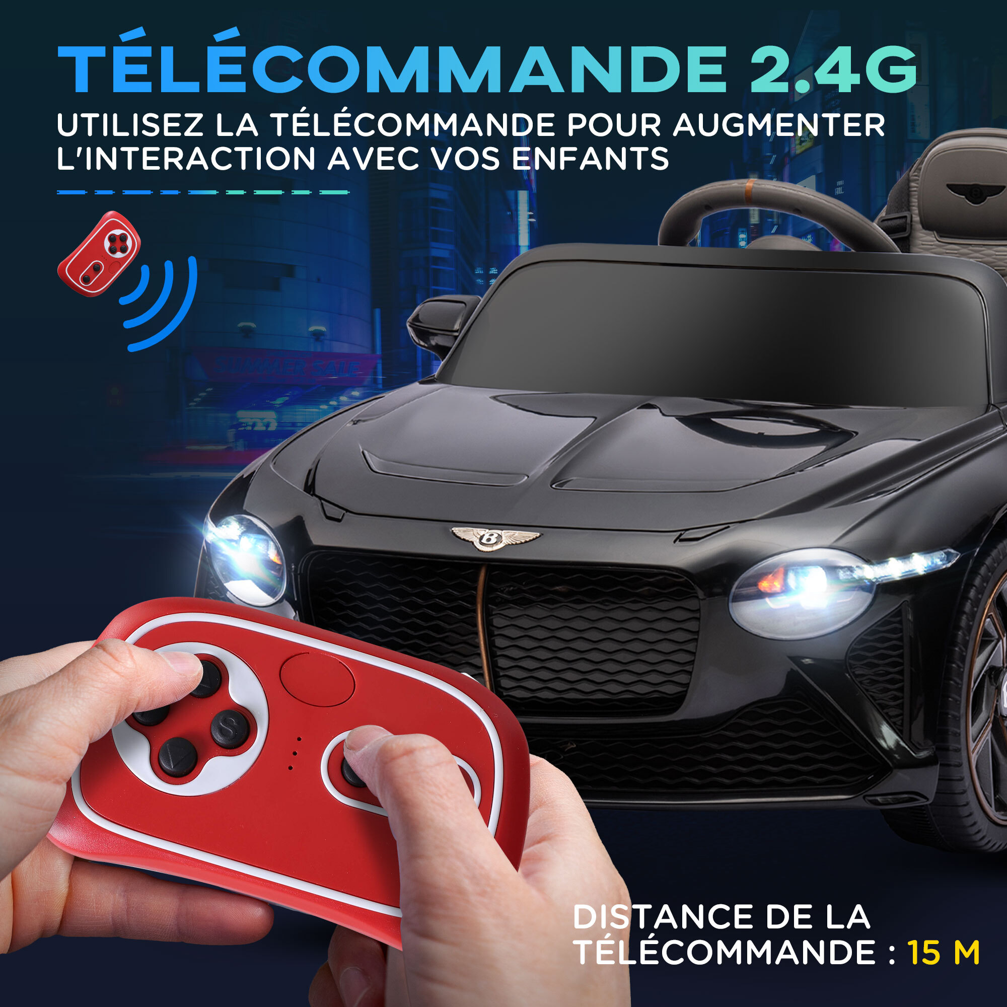 Véhicule électrique enfant Bentley Bacalar 2 moteurs 2 x 25 W télécommande effets sonores et lumineux noir