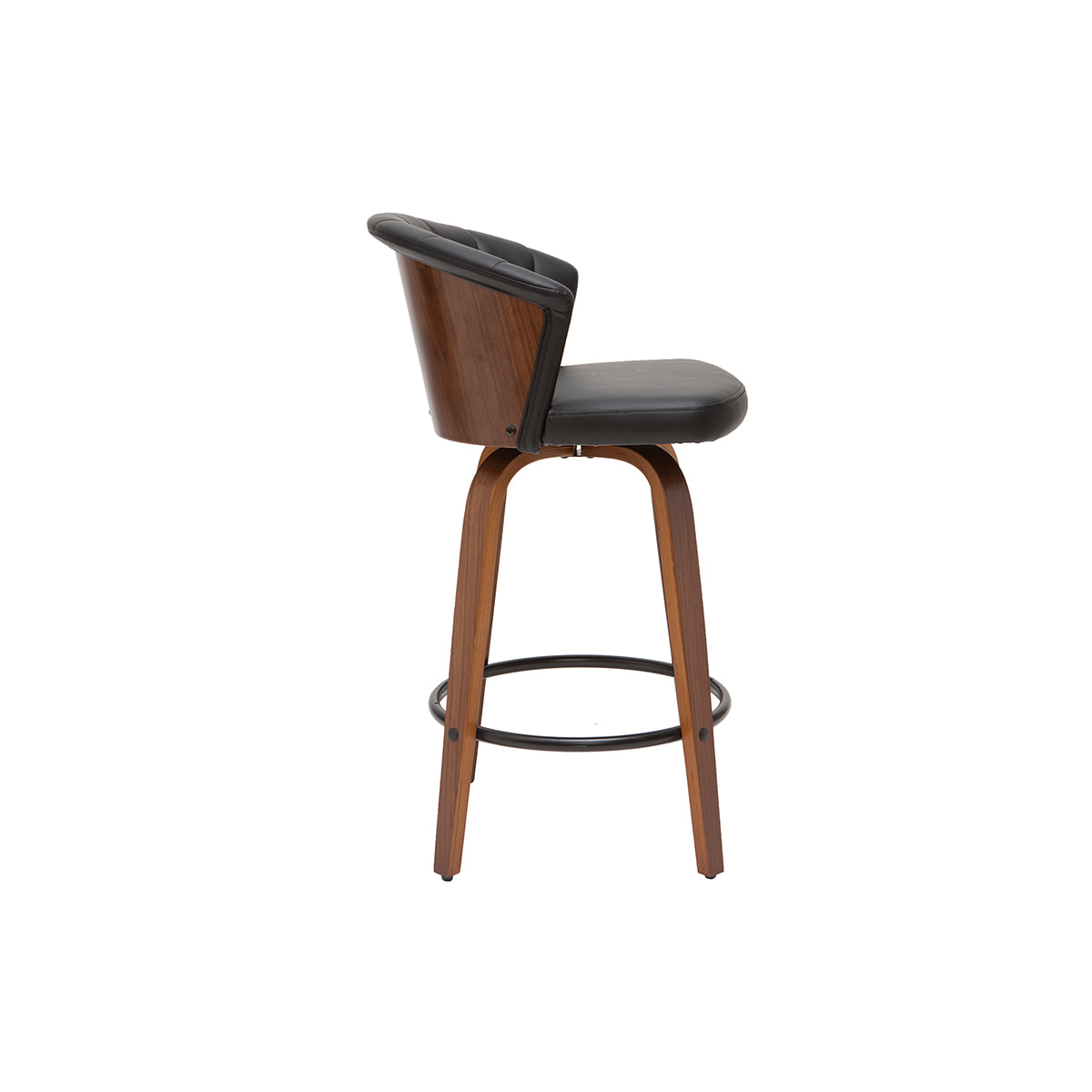 Tabouret de bar design pivotant noir et bois foncé H65cm ALBIN