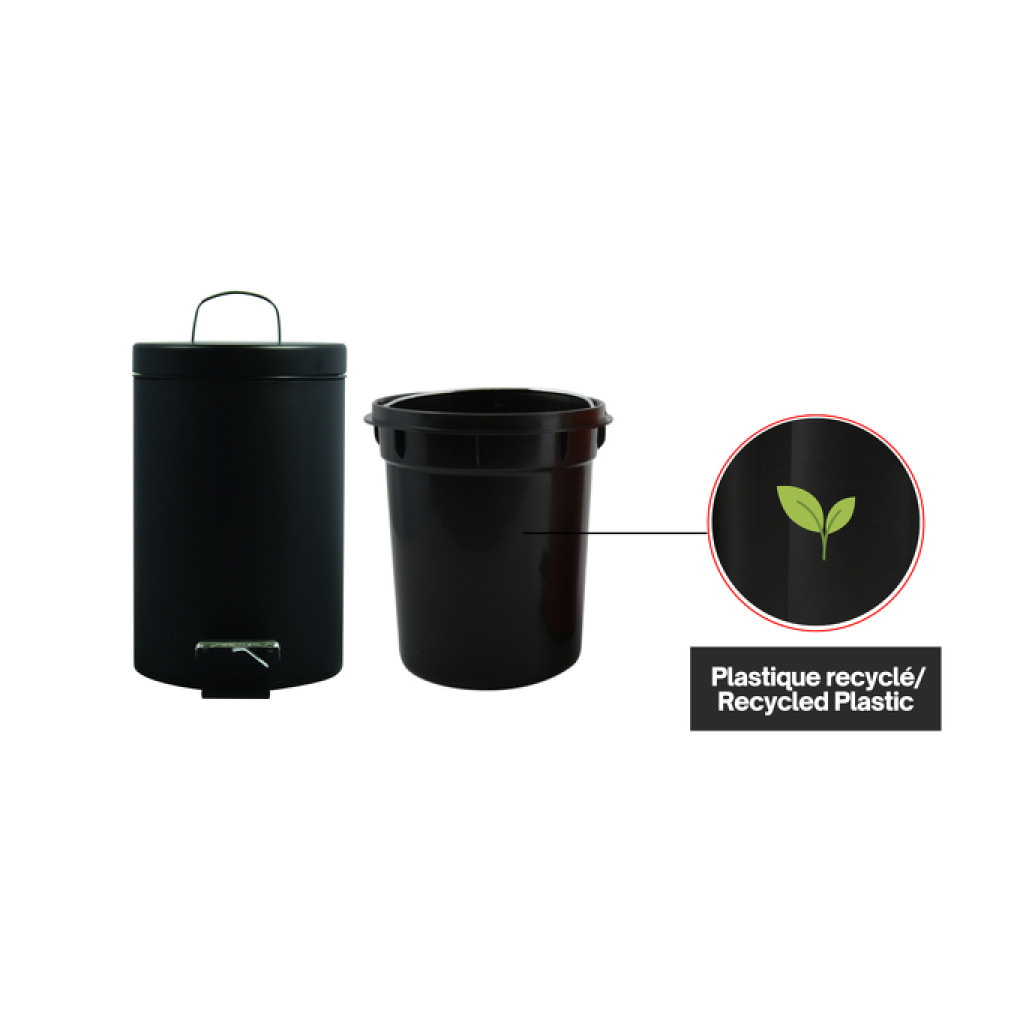 Poubelle à pédale Inox 3L Noir MSV