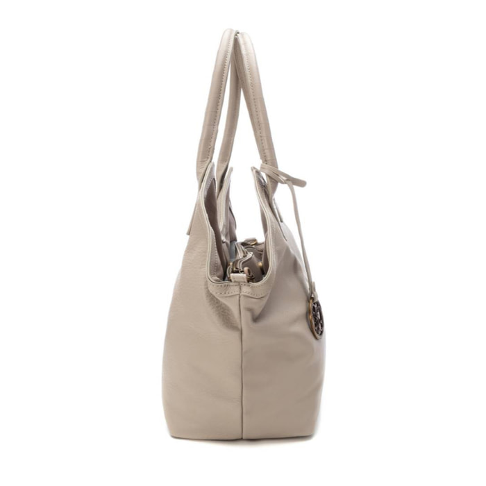 Bolso hombro de piel beige