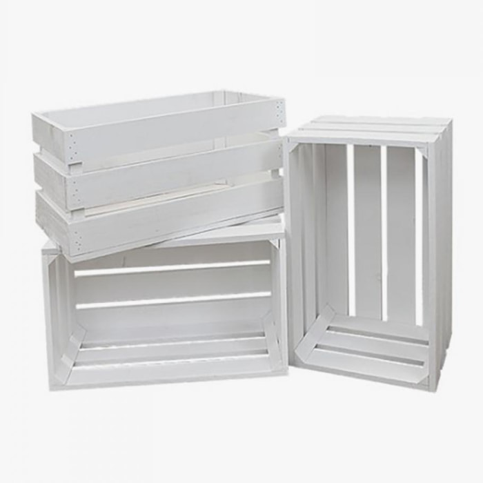 Pack 3 grandes caisses en bois massif de couleur blanc Hauteur: 25.5 Longueur: 49 Largeur: 29.5