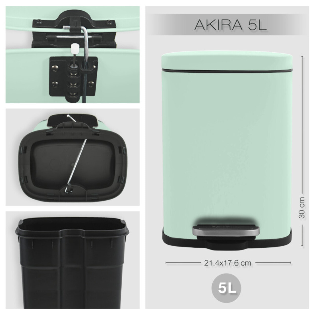 Spirella Set Poubelle à  pédale 5L & Brosse Wc AKIRA Vert Glacé Mat
