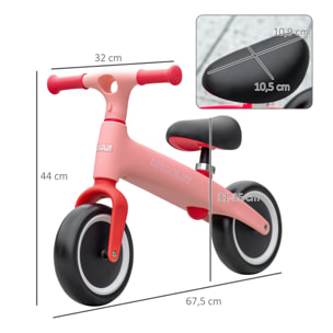 Bicicleta sin Pedales para Niños de 18-36 Meses Bicicleta de Equilibrio con Asiento Ajustable en Altura Carga 25 kg 67,5x32x44 cm Rosa