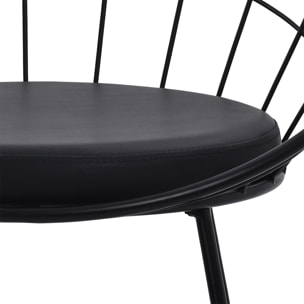 Lot de 2 chaises en métal noir et coussin noir ALEX