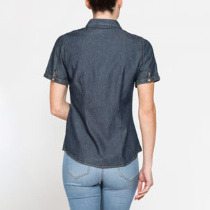 CAMICIA SLIM FIT A MANICA CORTA IN DENIM LEGGERO 7oz