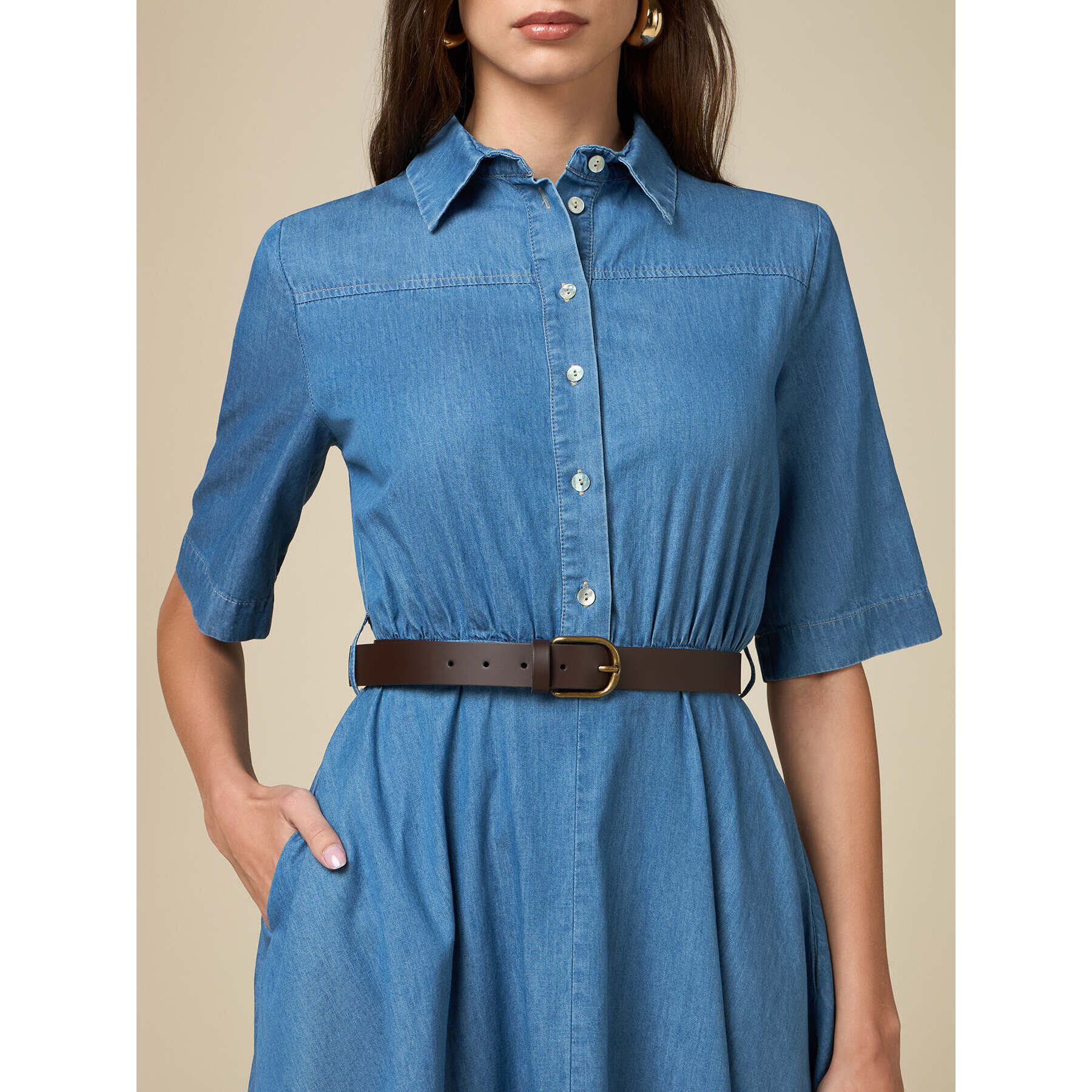 Oltre - Tencel shirt dress - Light - blue