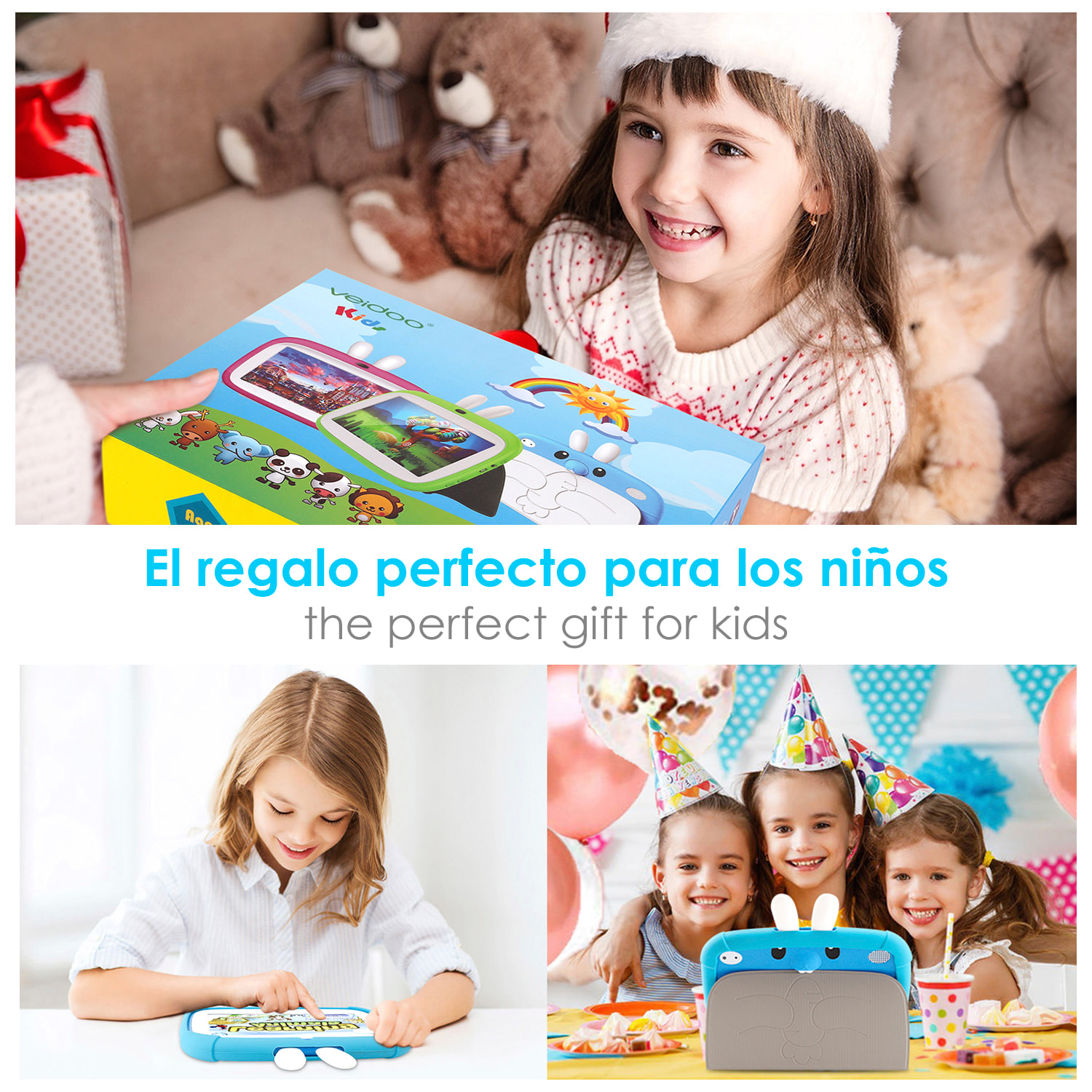 A133 Tablet WiFi per bambini. Sistema operativo Android 11. Schermo da 7'' 1024x600px. ARM Cortex™ A53 quad-core. 2 GB di RAM + 32 GB. Doppia fotocamera.