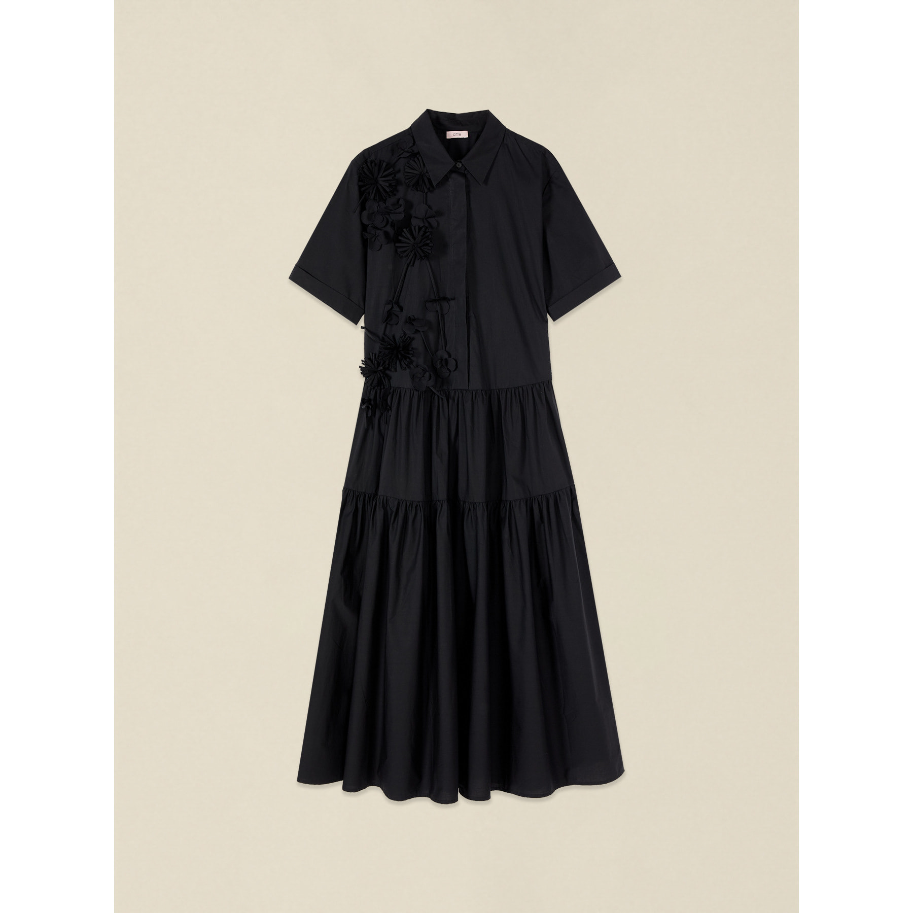 Oltre - Vestido camisero con flores aplicadas - Negro