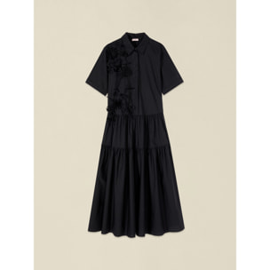 Oltre - Vestido camisero con flores aplicadas - Negro
