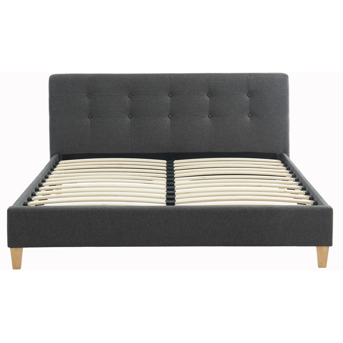 Ensemble lit 140x190cm + matelas Memo HR avec tête de lit capitonnée en tissu gris foncé - sommier à lattes - Milo