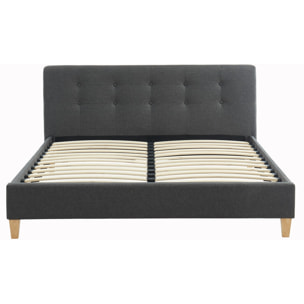 Ensemble lit 140x190cm + matelas Memo HR avec tête de lit capitonnée en tissu gris foncé - sommier à lattes - Milo