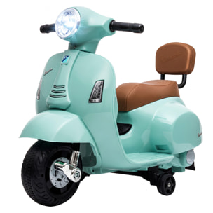 Moto Eléctrica para Niños Licencia Mini Vespa GTS 6V, Moto Eléctrica Infantil con 2 Ruedas Auxiliares, Batería de Litio, Faro, Bocina, Respaldo, 2,5 km/h, Avance y Atrás, 18-36 Meses, Verde