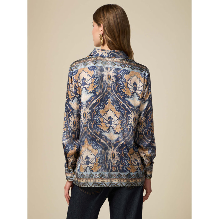 Oltre - Patterned viscose shirt - Azul