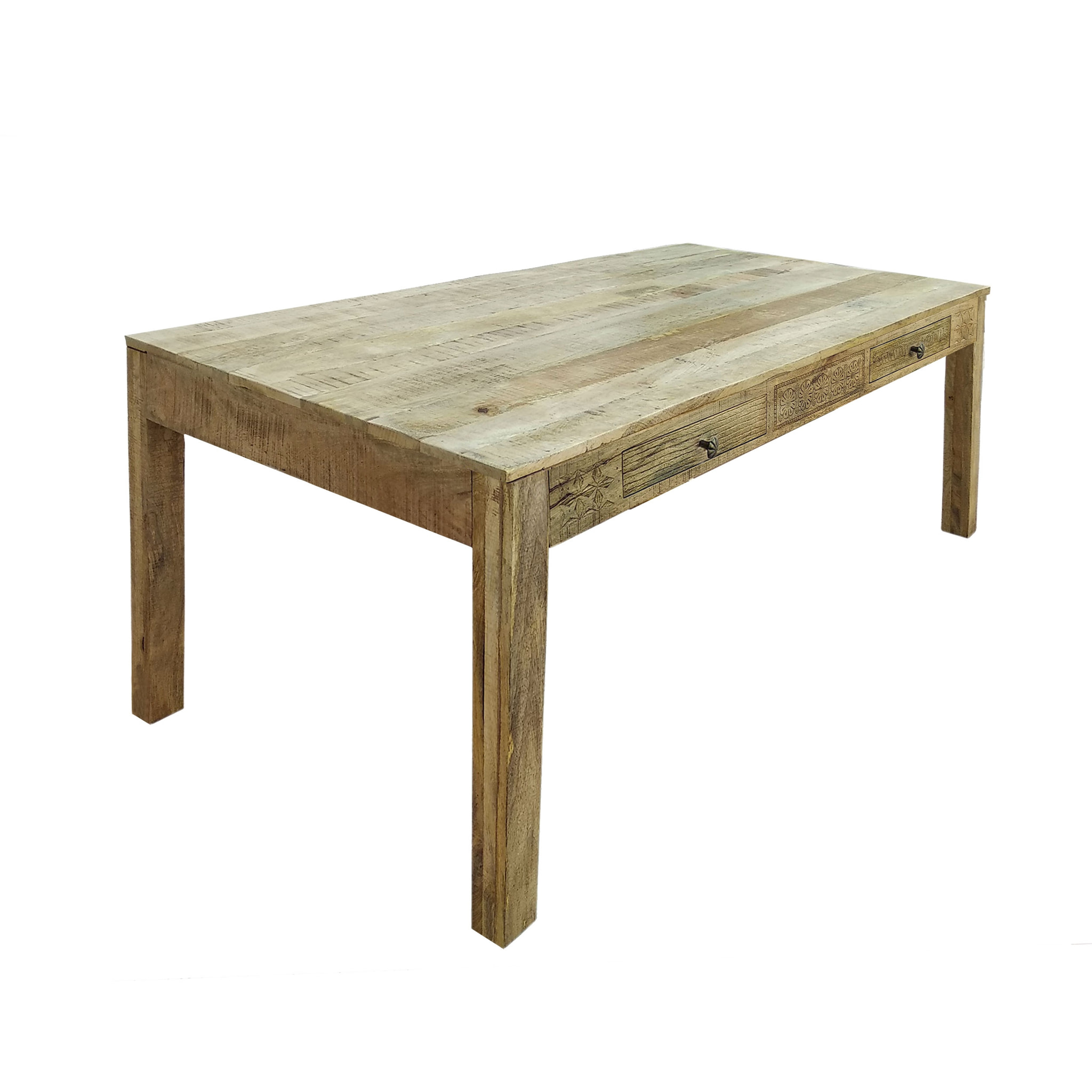 Table rectangulaire 6 places en bois à motifs gravés 160 cm - Lili