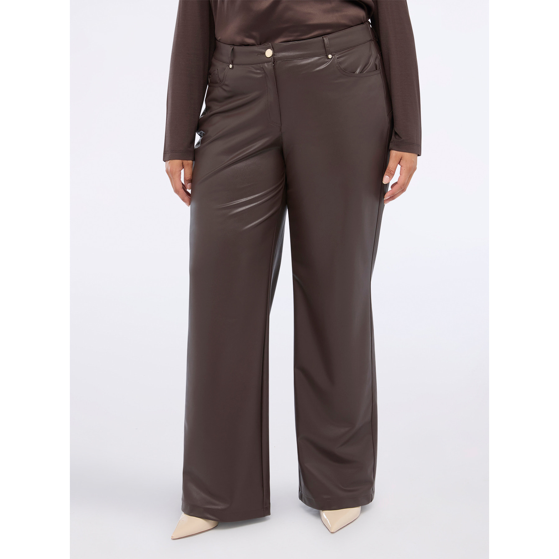 Fiorella Rubino - Pantalones de corte recto en tejido revestido - Marrón