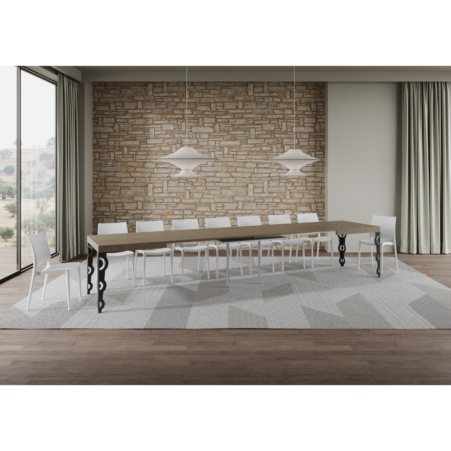 Mesa extensible 90x160/420 cm Karamay gris paloma patas antracita