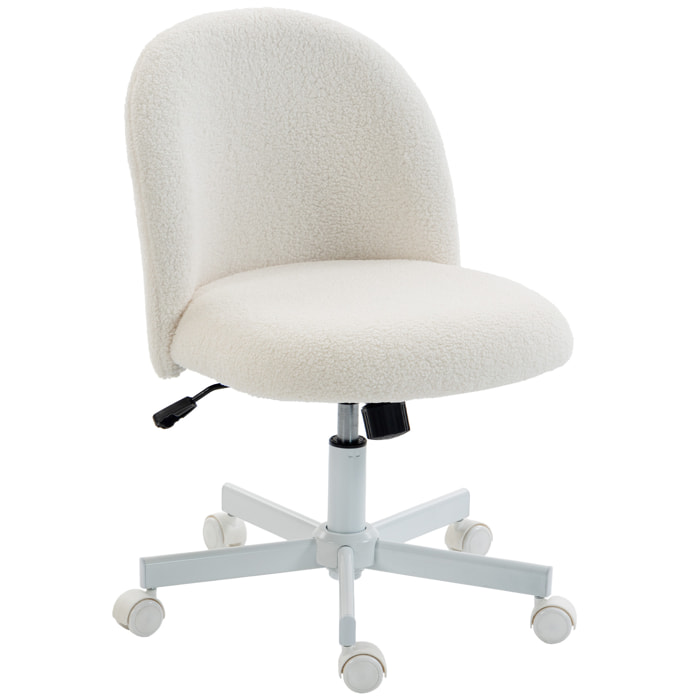 Chaise de bureau design bouclette crème métal blanc