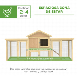 Gallinero para Exterior Grande de Madera, 204x85x93 cm, Gallinero con Caja de Anidación, Corral, Bandeja Extraíble, Techo Impermeable, Rampa y Percha, Jaula para Conejos, Patos, Madera Natural