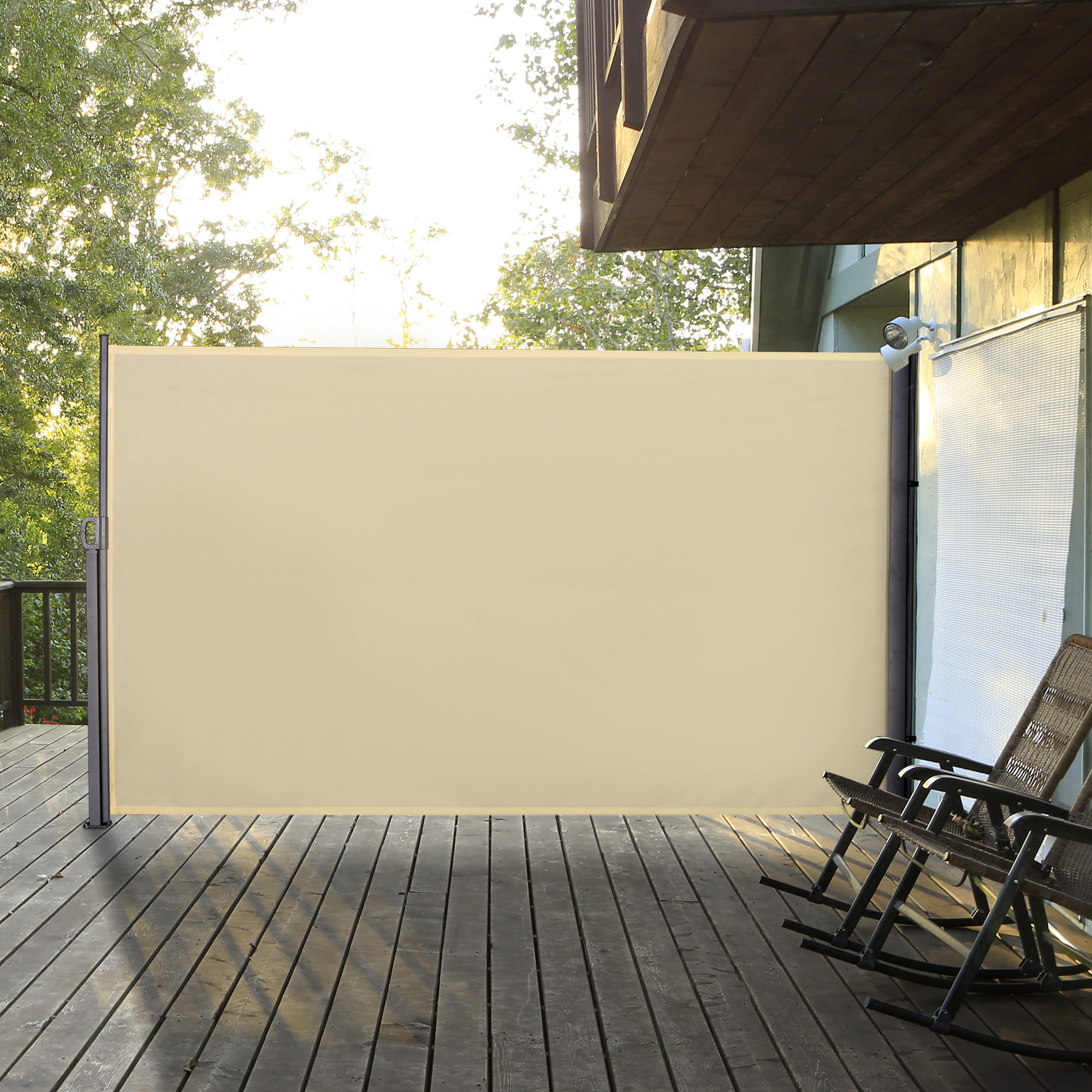 Toldo Lateral Retráctil 300x180 cm Pantalla Enrollable Mampara de Privacidad y Protección Solar para Jardín Balcón Terraza Crema